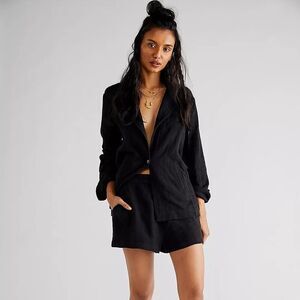 Free People *BROWN* Cotton Linen Summer Blazer XS